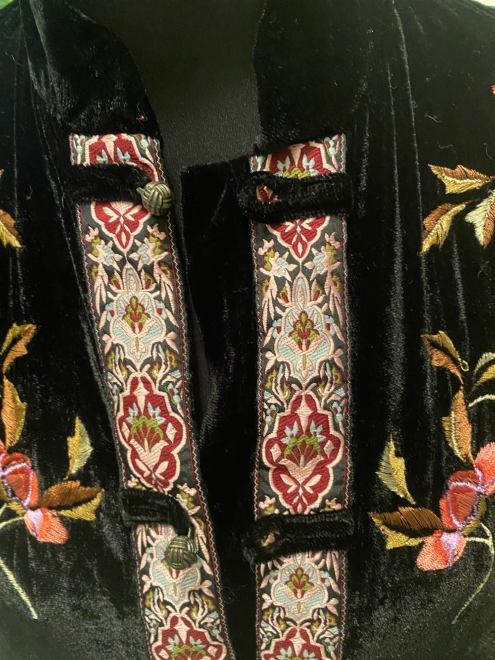 Newport News Black Velvet Jacket with Pink Floral Embroidery - Picture 3 of 7